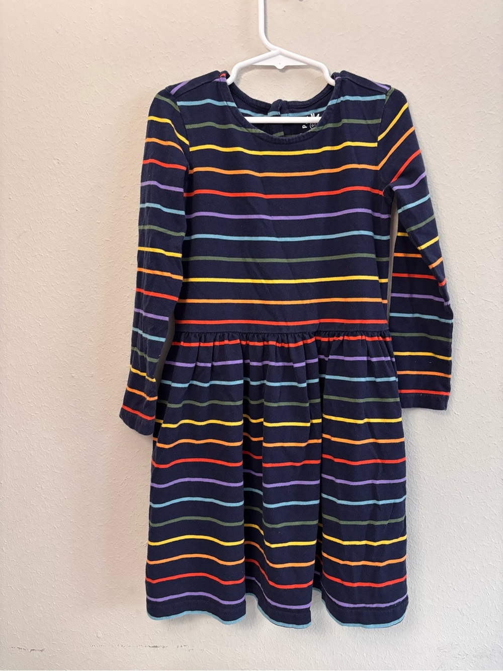 Primary Girls' Navy Rainbow Stripe Long-Sleeve Dress